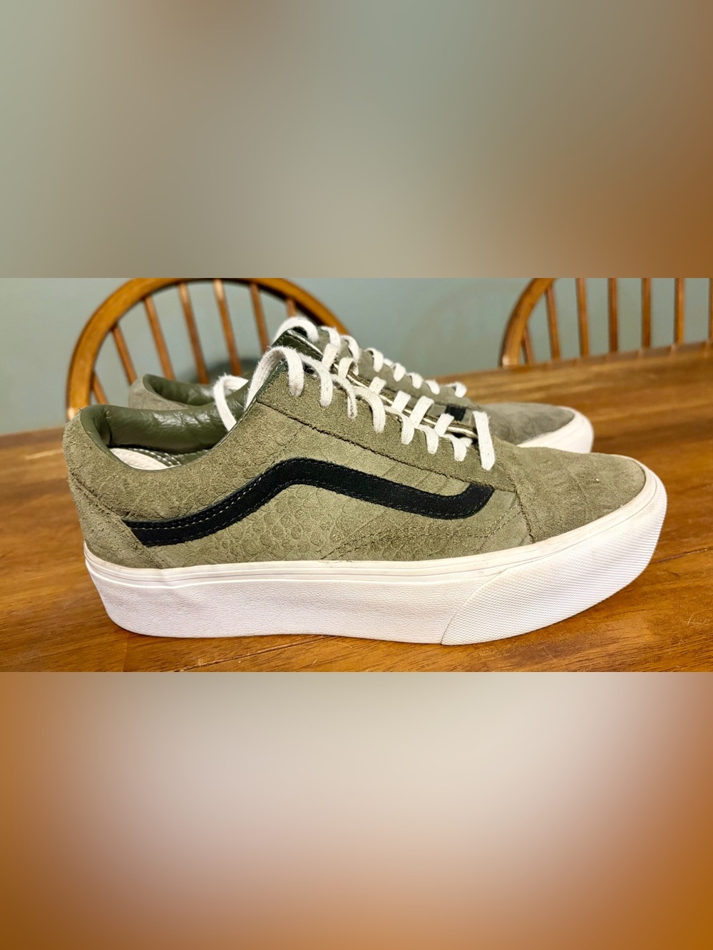 Vans Old Skool Platform Embossed Green Women's 8